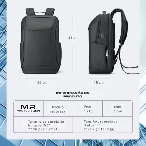Mochila Premium Multifuncional Reforçada Com Usb Mark Ryden