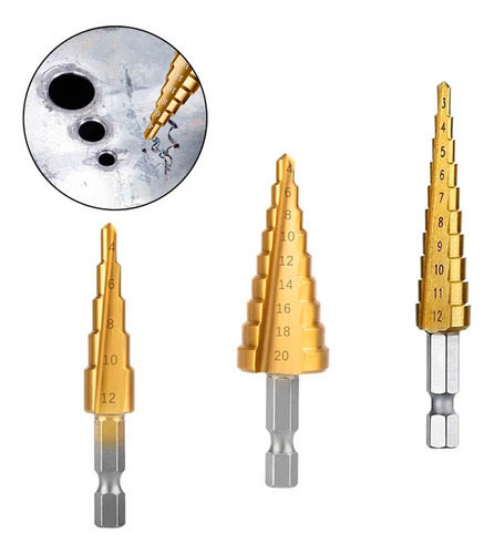 Jogo De Brocas Escalonada Kit Com 3 Brocas Profissional