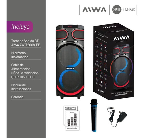 Parlante Torre Bluetooth Aux 80w Power Bank Aiwa