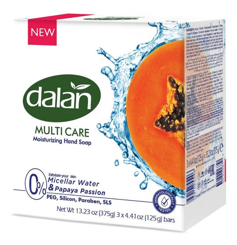 Imagen 2 de 2 de Jabón Barra Dalan Micelar Pasión De Papaya 3pack 125gr 24paq
