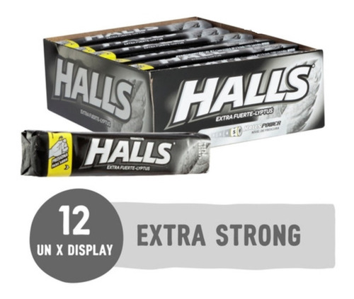 Caramelo Halls Negros Extra Fuerte (caja Con 12 Unidades)