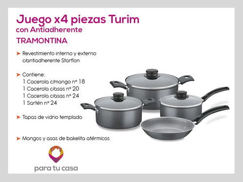 Imagen 5 de 6 de Ollas Tramontina Bateria Cocina Set 7 Pz Turim Teflon Cuotas