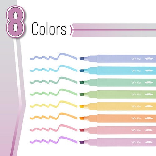 Resaltadores Estéticos 8 Piezas Punta De Cincel Colores Past