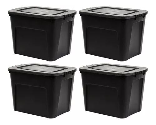Caja Organizadora Plastica Apilable Negro 80lts X4 Unidades