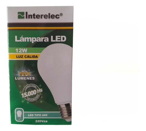 Lampara Led Bulbo Interelec 12w Luz Cálida X50