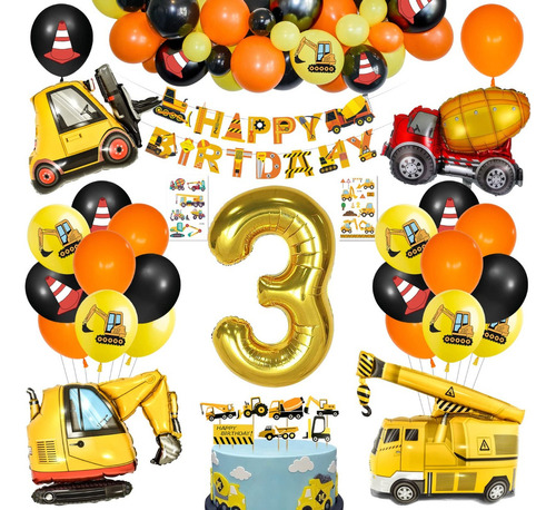Globos Con Diseño De Vehículo De Construcción P/cumpleaños