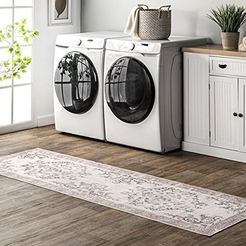 Alfombra Vintage Lavable A Máquina, Gris Claro, 2'6 X 8'