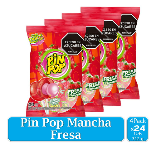 Chupete Pin Pop Fresa 4 Paquetes X24 - Unidad a $42