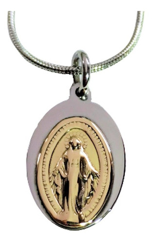 Dije Acero Quirúrgico Oro Virgen Milagrosa Grabado + Cadena