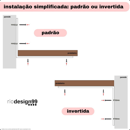 35cm - Mão Francesa Cantoneira Branca Invertida - Rio Design99 - Ferro Aço Suporte Para Prateleira Reforçada Resistente Industrial Madeira Bancada Estante S26