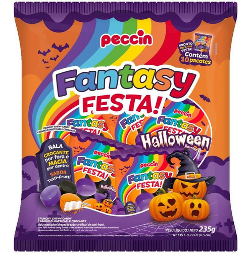 Bala Mastigável Fantasy Halloween - Sabor Tutti-frutti - 235