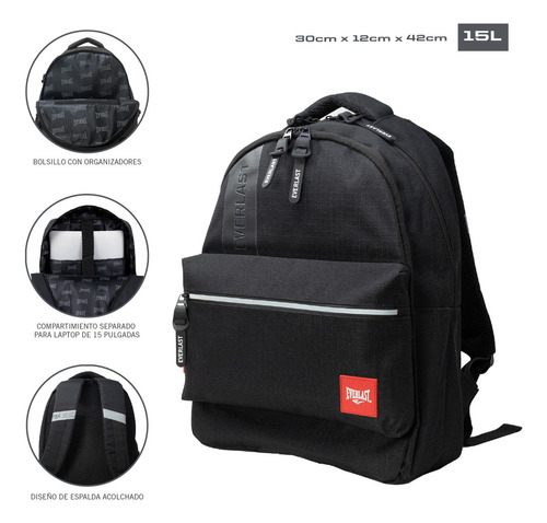 Morral Everlast Palka Color Negro Diseño de la tela Lisa