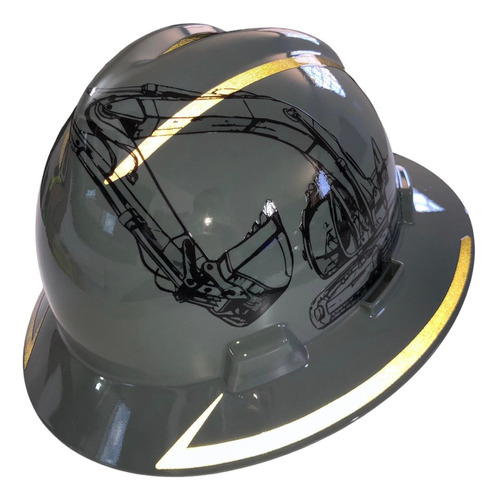 Casco Msa Con Diseño Excavadora Reflejante Gris