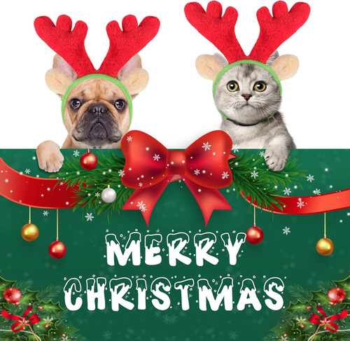 Bwogue Diadema Con Astas De Alce Y Reno Navideño Para Perros