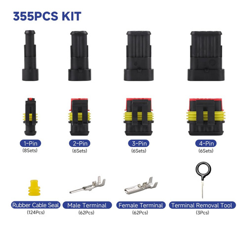 355 Piezas De Conectores De Cable Automotrices Impermeables