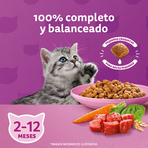 Imagen 3 de 9 de Whiskas Alimento Seco Para Gatitos Sabor Carne Y Leche 10kg