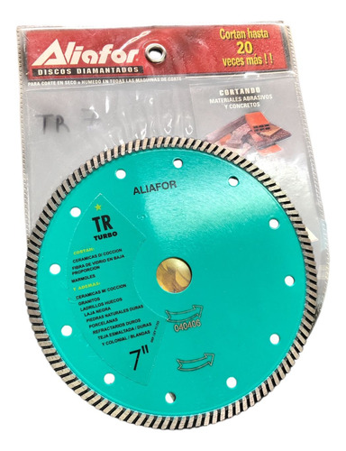 Disco Diamantado Corte En Seco Aliafor De 180mm 7 Pulgadas Verde Claro
