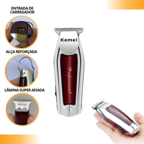 Máquina Kamei Profissional Km-9163 Prateado Sem Fio Detalhes