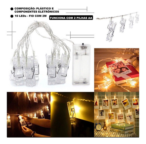 Fio De Led 20 Pregadores Led Decoração Varal Para Fotos