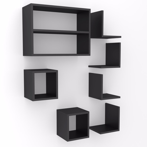 Kit 07 Peças Nichos Cubos L - Mdf Preto - Suporte Invisível