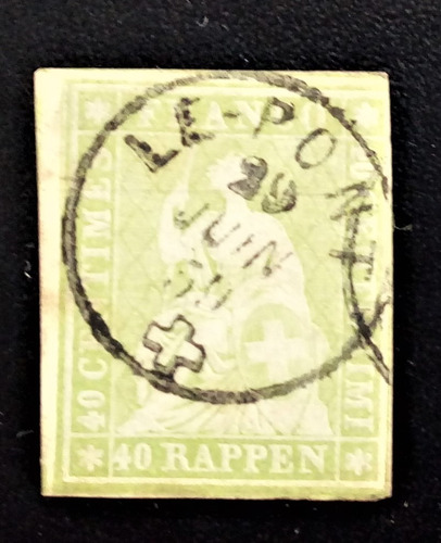 Suiza, Sello Yv 30a 40 Rap Verde Amarillo 1854 Usado L15226