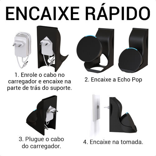 Suporte Compatível Com Alexa Echo Eco Pop Som Tomada Parede Cor Branco