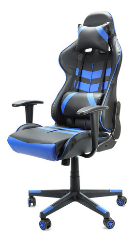 Silla de escritorio Imback IBK-G0002 IBK-G0002-NA gamer ergonómica  azul con tapizado de cuero sintético