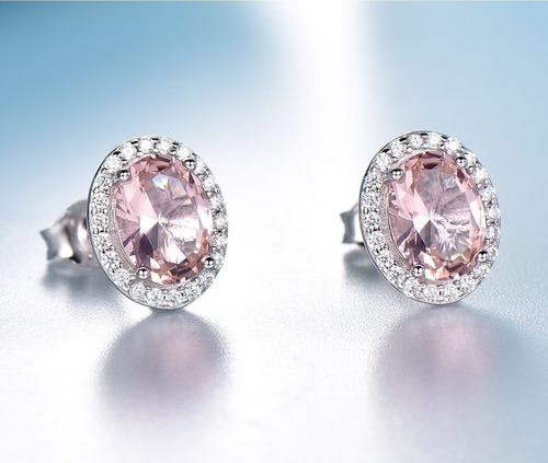Aretes Pendientes De Plata 925 Con Gema De Morganita Mo1