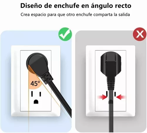 Regleta protectora contra sobretensiones de 15 pies, 6 salidas y 4 puertos  USB, tiras de alimentación de enchufe plano, cable de extensión largo con