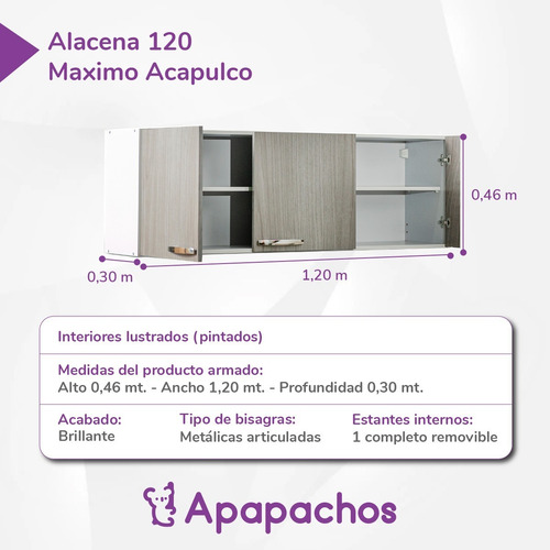 Alacena Y Bajo Mesada 1.20 Melamina Mueble Cocina Gris
