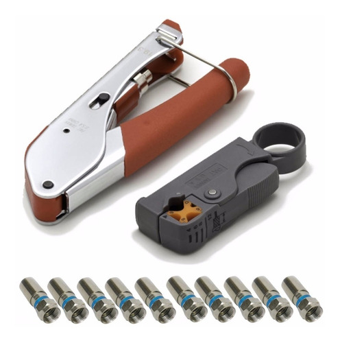 Kit Alicate Crimpar + Decapador Coaxial + 10 Terminais