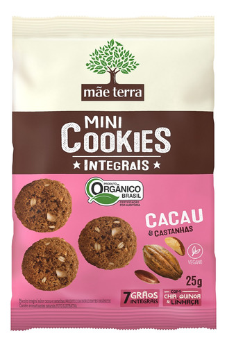 Biscoito Mãe Terra Mini Cookies de cacau & castanhas sem sal 25 g