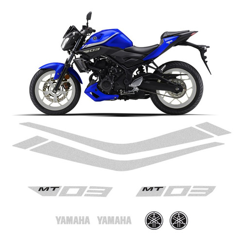 Faixas Moto Yamaha Mt-03 2019/2020 Adesivo Prata Refletivo