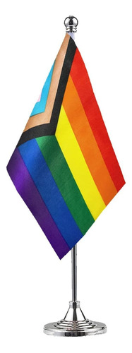 Bandera D Escritorio Base Metálica, Progreso Dl Orgullo Lgbt
