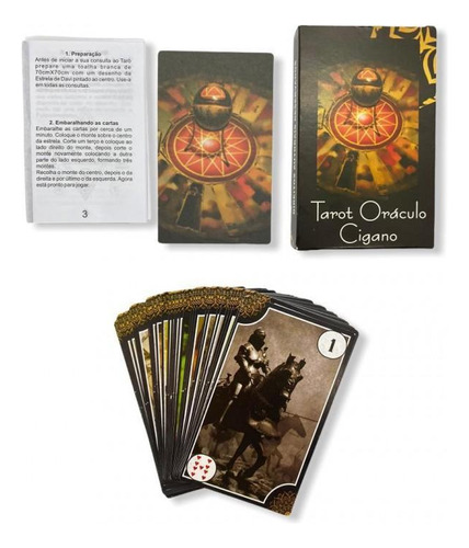 Baralho Tarot Oráculo Cigano Preto E Laranja Deck 36