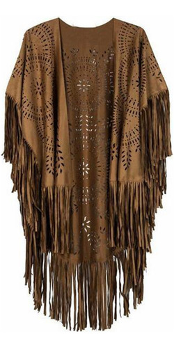 (cl) Colete Tassels 70s Hippie Faux Suede Sem Mangas Fringe