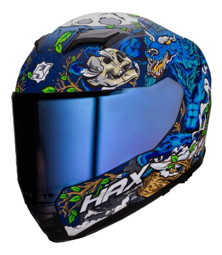 Casco Para Moto Hax Force Night Legend Azul/ Gris Color Azul Tamaño del casco XL(61-62 cm)