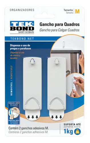 Gancho Adhesivo Modelo Quadro Blanco Tamaño M X2 U Tekbond