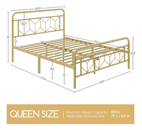 Base De Cama Yaheetech Dorada Matrimonial