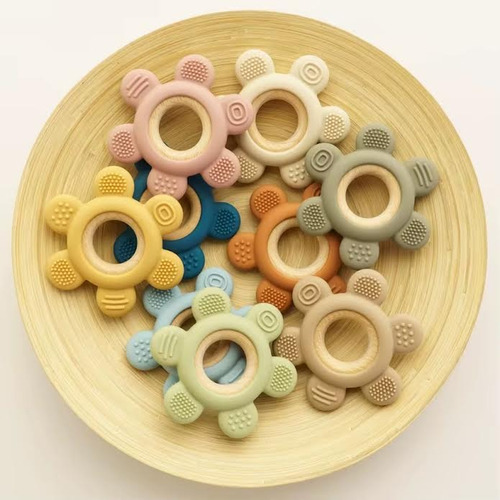 Mordillo De Silicona Y Madera Para Bebés, Libre De Bpa Rosa