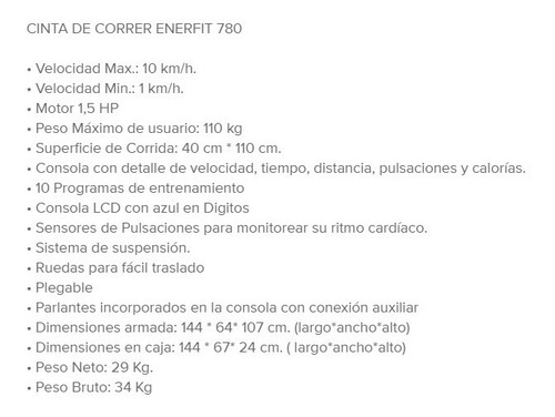 Cinta Caminadora Caminar Correr Enerfit 780 Electrica Motor
