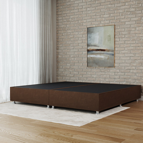 Base Cama Box De Madera Con Tapiz King Size Super Precio Color Lino Café