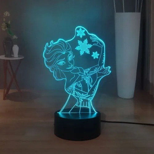 Lámpara Led Frozen Elsa Princesas De Disney Rgb Base Táctil