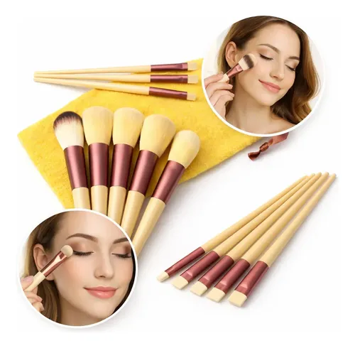 Kit Pinceis Maquiagem Com 13 Unidades Sombra Blush Corretivo Amarelo