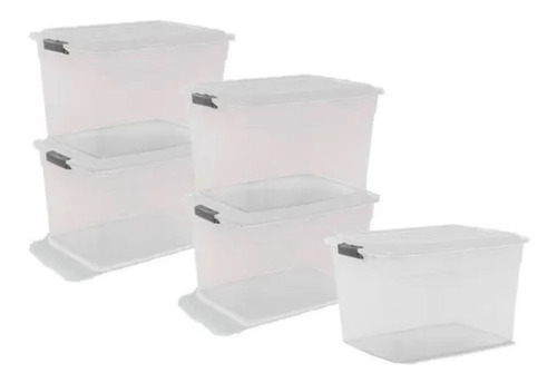 Pack X 5 Caja De Plastico Apilable Colombraro 34 Litros 