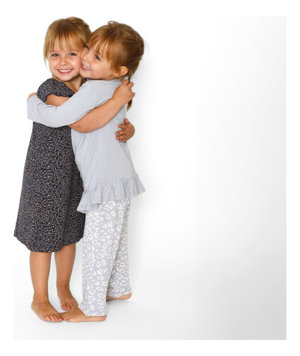 Pijama Niña Leopardo Celeste Algodón Pima