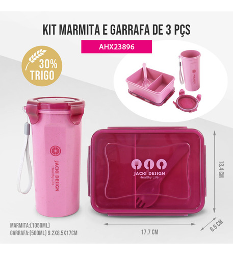 Pote Marmita Com Tampa Microondas Freezer Kit Copo 500 Ml Cor Bordô