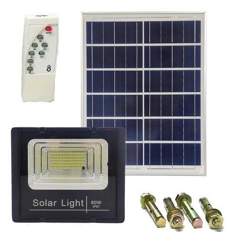 Foco Solar Led (60 Watt Reales) + Panel Solar + Control 