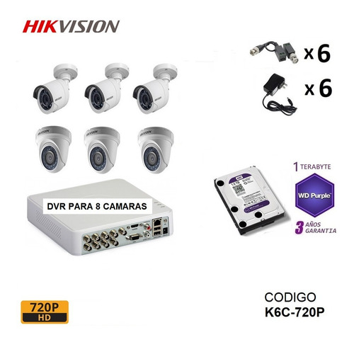 Imagen 5 de 8 de Kit 4 6 8 10 Camaras Seguridad Vigilancia 720p Hikvision