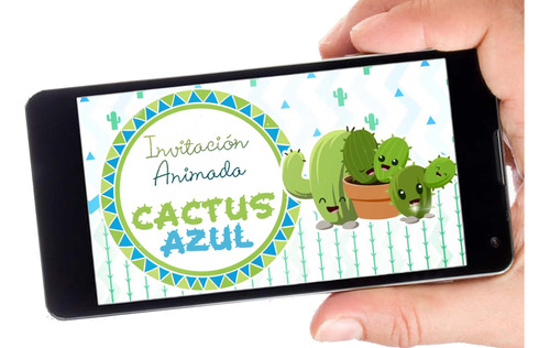 Cactus Cute Azul Invitación Animada